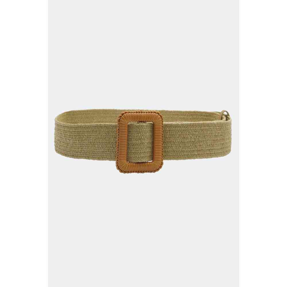 Voodoo Vixen - Square Buckle Straw Woven Taillengürtel - Beige